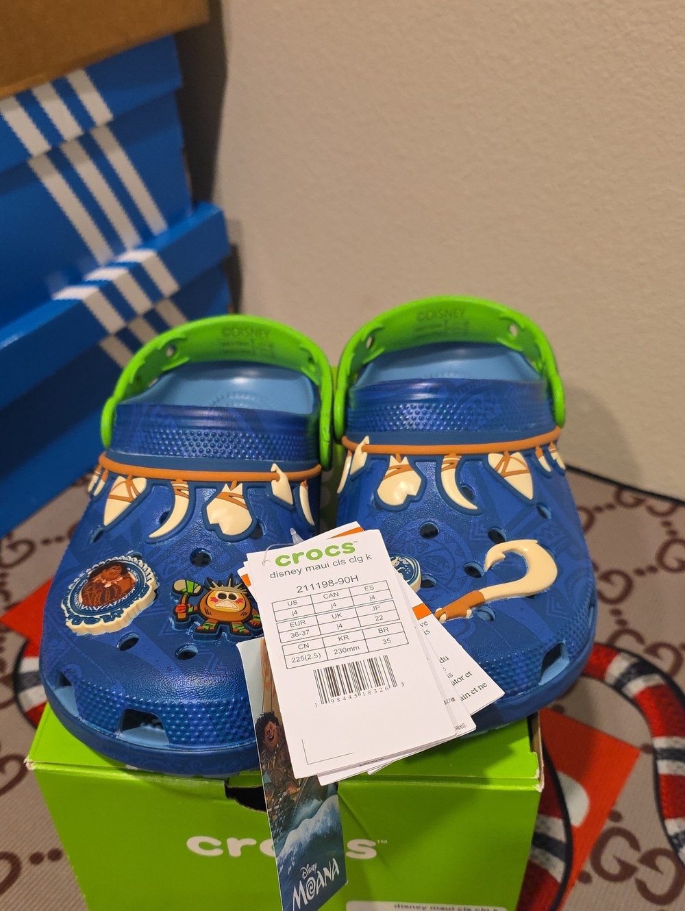 CROCS "Moana" Kids Blue Clog with Neon Green Strap and Orange Trim
